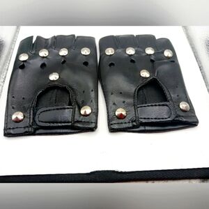 Black Faux Leather Studded  Fingerless  Gloves  Unisex -New